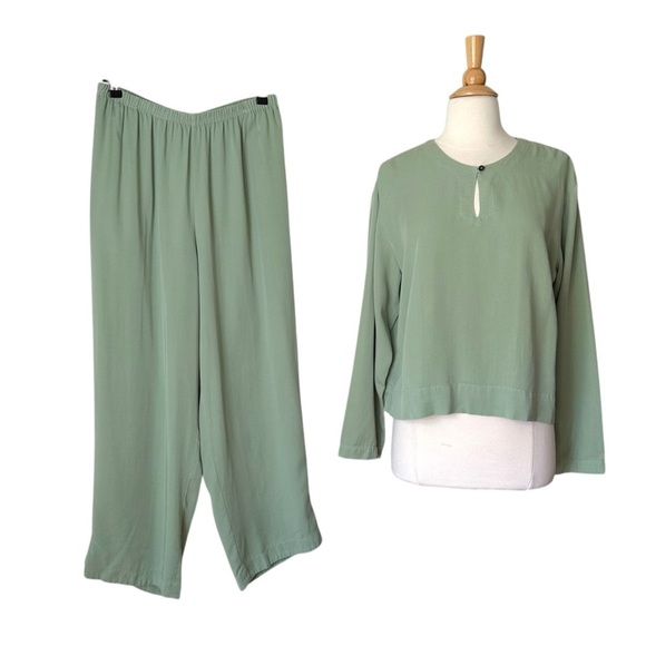 CUT LOOSE Pistachio Green Tencel 2 Piece Pants & Top Set Lightweight Lounge L - Picture 1 of 14